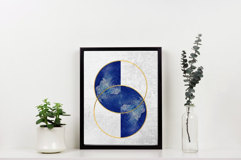 Blue & Gold Geometric Abstract Art Prints Digital Download Etsy