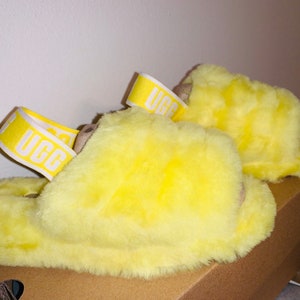 UGG Inspired Fluff Yeah Slide Slippers Soft Womens Shoes Sandal Yellow