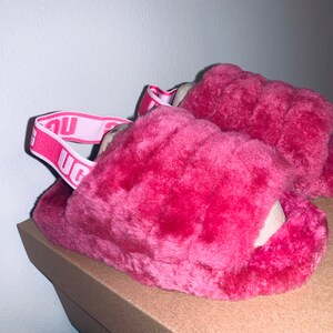 UGG Inspired Fluff Yeah Slide Slippers Soft Womens Shoes Sandal Hot Pink