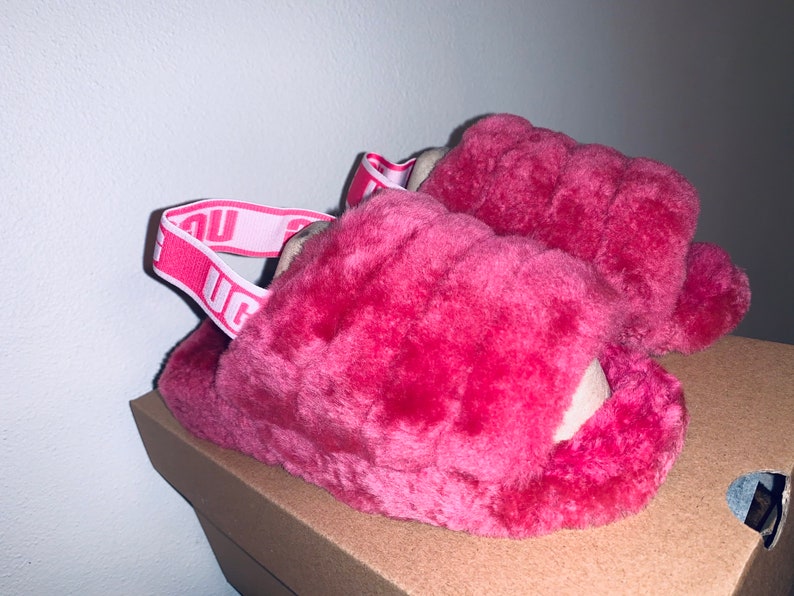 UGG Inspired Fluff Yeah Slide Slippers Soft Womens Shoes Sandal Hot Pink