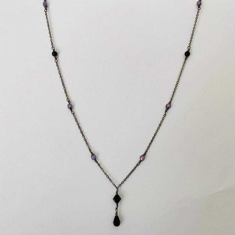 Black Crystal Pendant Necklace With Colored Crystal Accents - Etsy