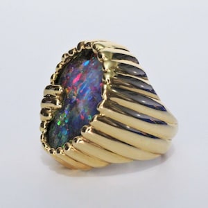 HEAVY Gents 18K Yellow Gold with a LARGE 16.35ct Natural Australian Boulder Black Opal Ring