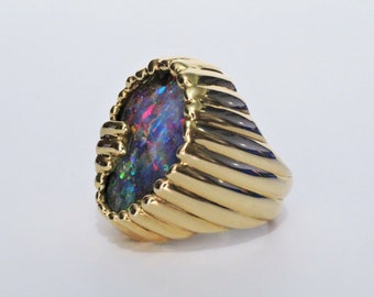 HEAVY Gents 18K Yellow Gold with a LARGE 16.35ct Natural Australian Boulder Black Opal Ring