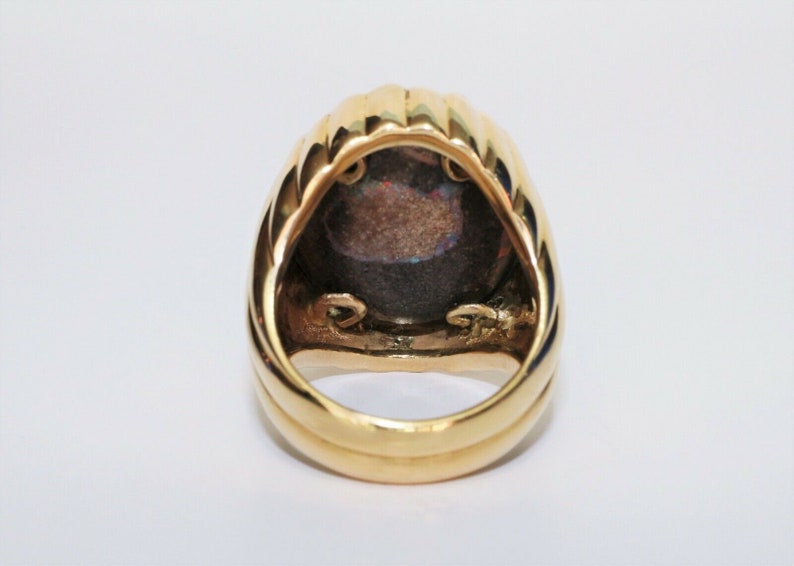 HEAVY Gents 18K Yellow Gold with a LARGE 16.35ct Natural Australian Boulder Black Opal Ring image 8