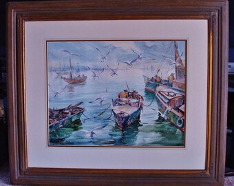 Original Watercolor Painting of Boothbay Harbor, Maine by CLAYTON HENRI STAPLES, Wichita State University, Kansas