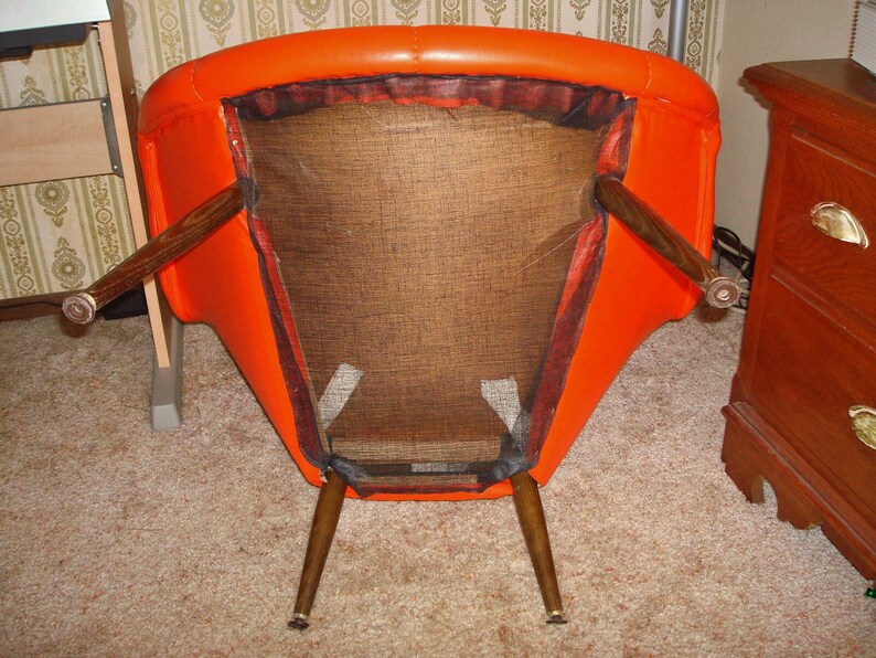 MID CENTURY MODERN Original Orange Vinyl Upholstery Highback Etsy
