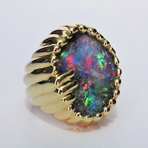 HEAVY Gents 18K Yellow Gold with a LARGE 16.35ct Natural Australian Boulder Black Opal Ring image 4