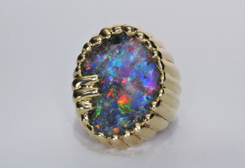 HEAVY Gents 18K Yellow Gold with a LARGE 16.35ct Natural Australian Boulder Black Opal Ring image 3