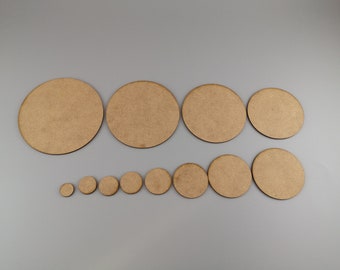 Circular MDF 2mm Thick Wargaming Bases, Various Sizes