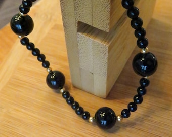 Vintage Onyx & 14k Gold Beaded Bracelet