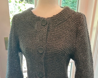 Vintage Italian wool knit charcoal gray coat duster cardigan sweater jacket shacket with pockets