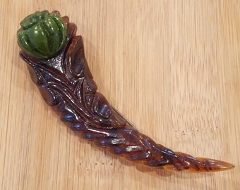 Unique vintage faux tortoise shell floral horn brooch pin