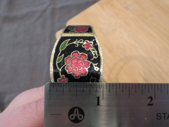 Vintage cloisonne enamel floral hinged bangle bra… - image 8