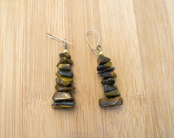 Vintage Tiger's Eye crystal handmade stacked dangle drop earrings
