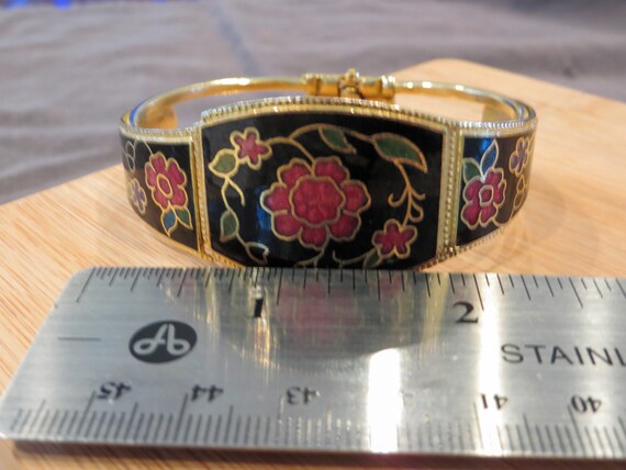 Vintage cloisonne enamel floral hinged bangle bra… - image 7