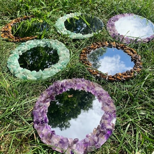 Amethyst Mirror | Tigers Eye Mirror | Crystal mirror | tumbled amethyst | green aventurine mirror | healing crystal mirror