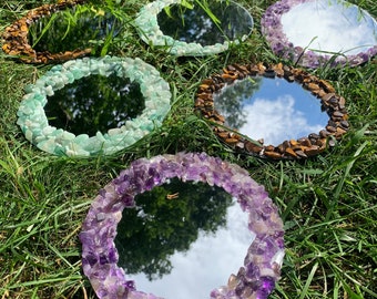 Amethyst Mirror | Tigers Eye Mirror | Crystal mirror | tumbled amethyst | green aventurine mirror | healing crystal mirror