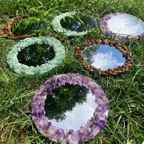 Amethyst Mirror | Tigers Eye Mirror | Crystal mirror | tumbled amethyst | green aventurine mirror | healing crystal mirror