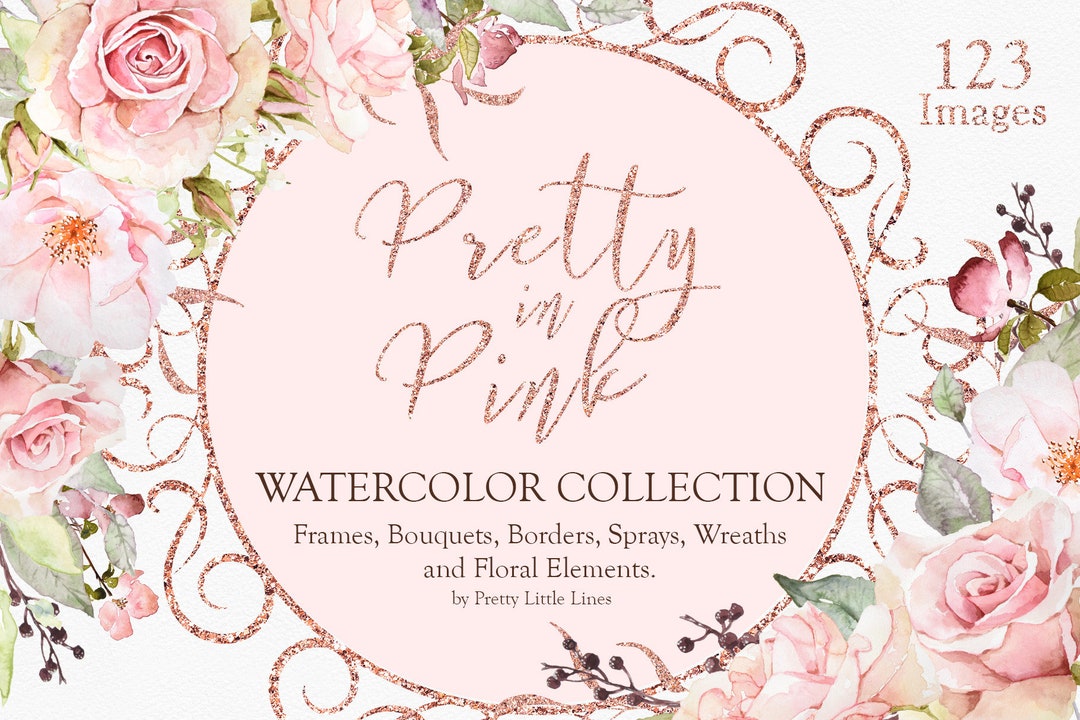 Pink Watercolor Flower Clipart, Pink Floral Clipart, Watercolor Rose