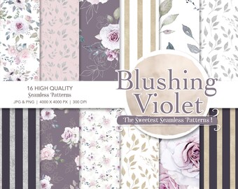Paquete de papel digital floral en acuarela, patrones sin costuras (JPG, PNG)