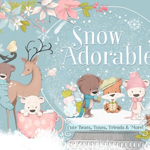 Winter tafereel clipart sneeuw schattig complete clipart set winter dier clipart winter bloemen sneeuwbol sleeën planner stickers sublimatie