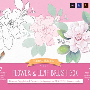 Flower Brushes Flower for Procreate, Photoshop, Affinity Designer.  Anemone, Hibiscus, Orchid, Rose digital stamp brushes. 82 floral shapes.