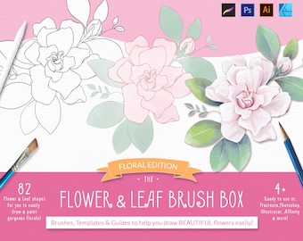 Flower Brushes Flower for Procreate, Photoshop, Affinity Designer.  Anemone, Hibiscus, Orchid, Rose digital stamp brushes. 82 floral shapes.