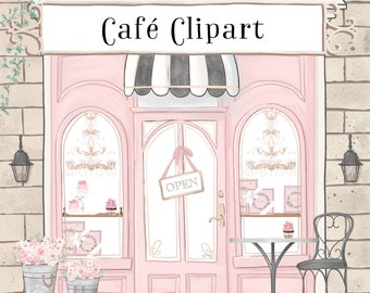 Paris Cafe Clipart, Shopfront Buildings, DIY Background (Digital Download)
