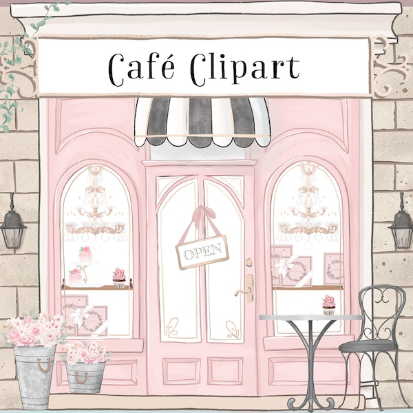 Paris Cafe Clipart, Shopfront Gebäude, DIY Hintergrund (digitaler Download)