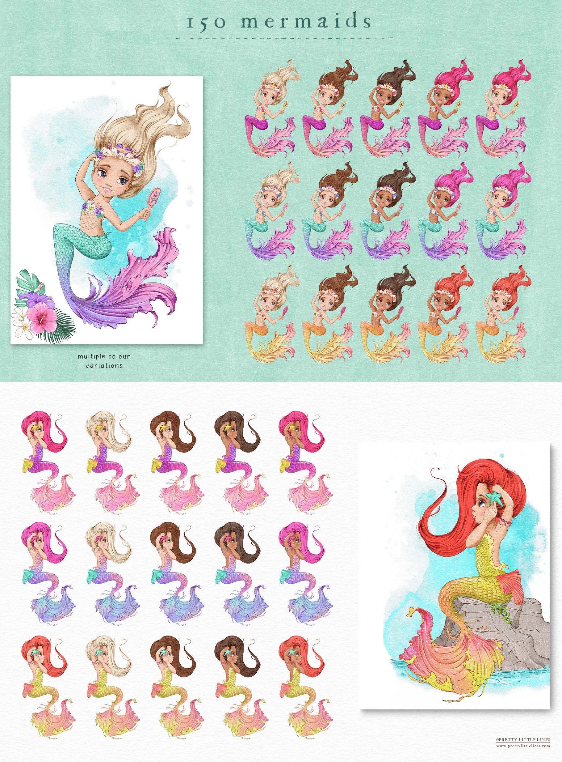 Mermaid Clipart Mermaid Printable Mermaid Decor Mermaid - Etsy