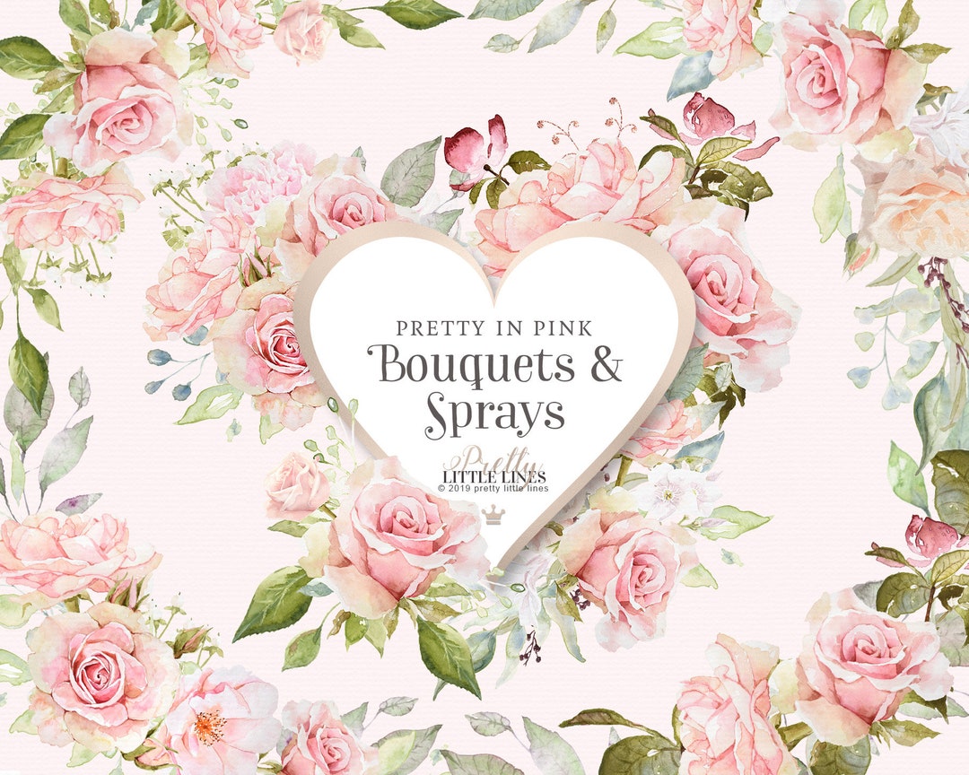 Pink Roses Watercolor Clipart: Flower Bouquet, Spray (PNG) - Etsy
