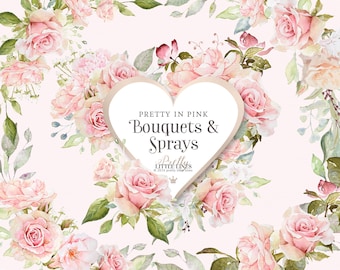 Watercolor Pink Rose Clipart Bouquets & Sprays (Digital Download)
