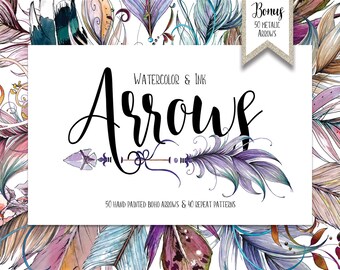 Boho aquarel pijl clipart | Ink Feather Graphics (digitale download)