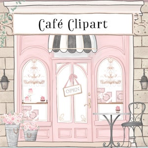 Cute Cafe Clipart | Build Your Own Restaurant Clipart, Paris Shop Clipart, Store Front Background | Instant Digital Download