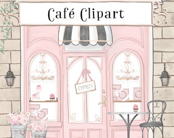 Cute Cafe Clipart | Build Your Own Restaurant Clipart, Paris Shop Clipart, Store Front Background | Instant Digital Download