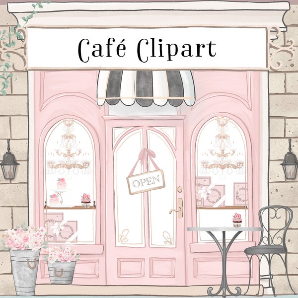Cute Cafe Clipart | Build Your Own Restaurant Clipart, Paris Shop Clipart, Store Front Background | Instant Digital Download