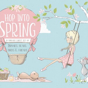 Clipart de coelhinho da primavera, clipart de primavera, clipart de coelhinho da Páscoa, clipart de balão, clipart de balão de ar quente de primavera