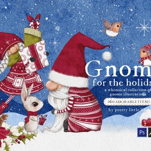Gnome Clipart, Winter Gnome Clipart, Christmas Gnome Clipart, Gnome Clipart Uso comercial, Seasons Gnome Clipart, Gnomos navideños,