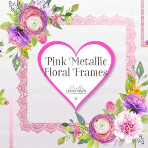Rose métallisé aquarelle Floral cadre Clipart - Png fichiers téléchargement numérique aquarelle fleurs mariage Clipart planificateur Stickers
