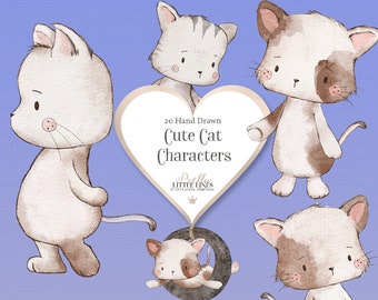 Kawaii Cat Clipart - Hand Drawn Cat Characters, Cute Animal Clipart, Kitten Clipart, Pet Clipart, Cat For Mug, Cat Illustrations