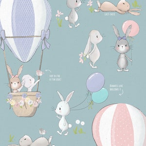 Imágenes prediseñadas de conejitos de primavera, osos, pájaros y flores (PNG, PDF) imagen 2
