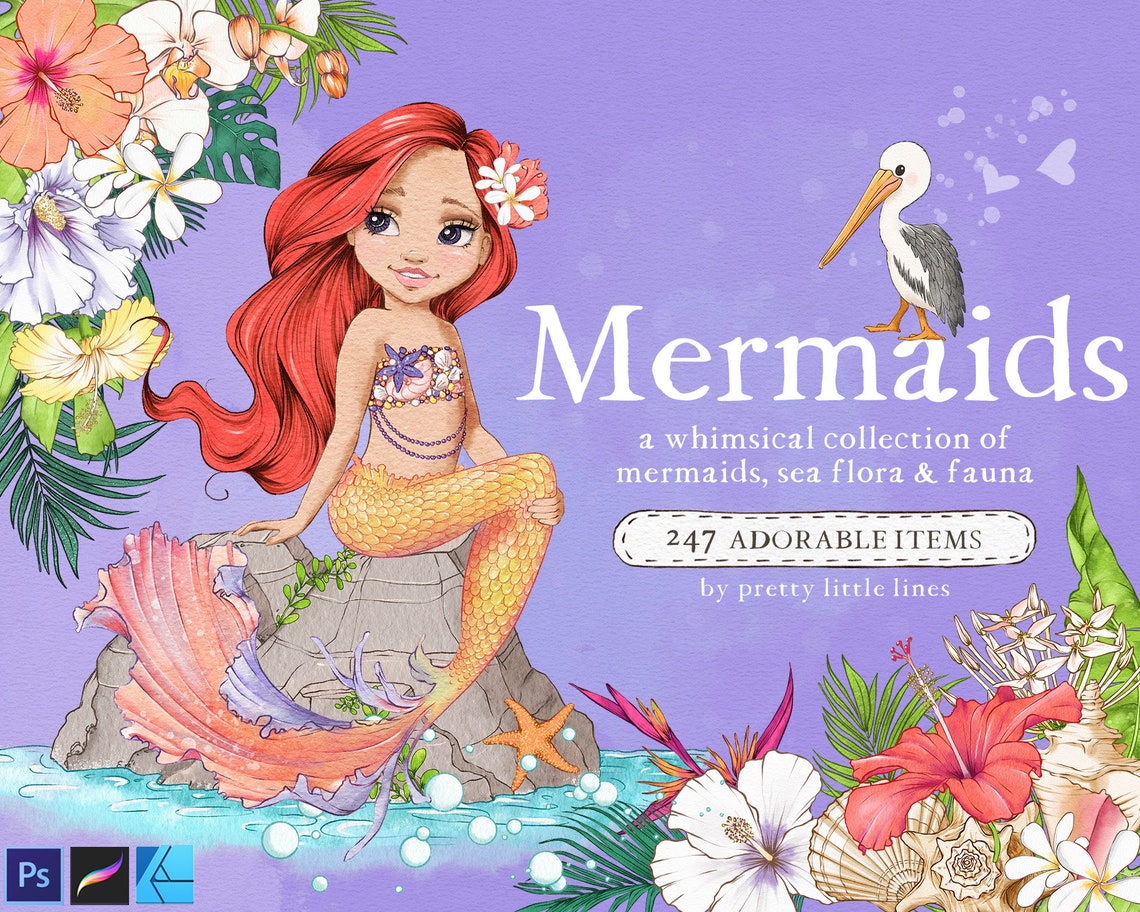 Mermaid Clipart Mermaid Printable Mermaid Decor Mermaid - Etsy