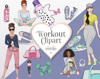 Workout Clipart - Gym Clipart, Planner Clipart, Shoes Clipart, Planner Girl Clipart, Fitness Clipart, Fitness Planner Stickers