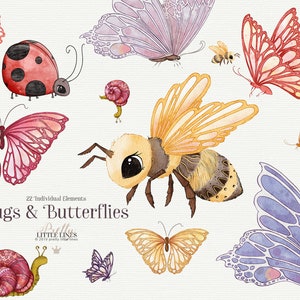 Boho Schmetterling Clipart. Süße Biene Clipart, Marienkäfer Clipart, Garten Schnecke Clipart, Schmetterling Flügel, süße Schmetterling Kunst, Schmetterling Dekor