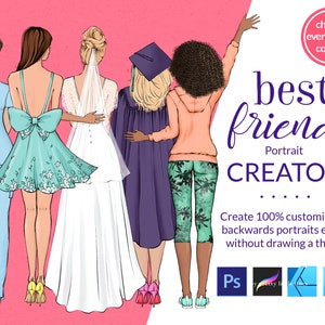 Bester Freund Clipart Schöpfer - BFF Clipart Schöpfer, anpassbare Clipart, Mädchen Chef Clipart, Becher Sublimation, T-Shirt Mode Clipart
