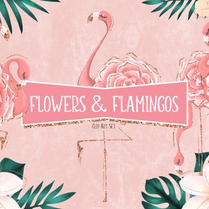 Flamingo Clipart - Flowers and Flamingos Clipart Flamingo PNG Tropical Flamingo Clipart Pink Flamingo Tropical Flower Clipart