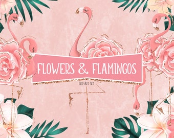 Flamingo Clipart - Flowers and Flamingos Clipart Flamingo PNG Tropical Flamingo Clipart Pink Flamingo Tropical Flower Clipart