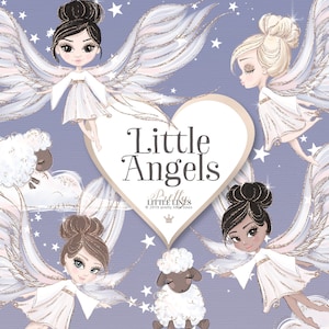 Angel Clipart Collection. Cute angel illustrations, cloud clipart, sheep clipart, baptism clipart, baptism invitation, baptism angel