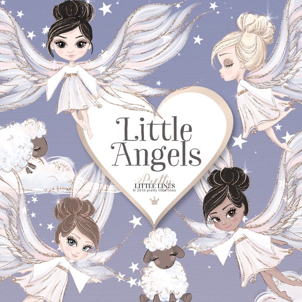 Angel Clipart Collection. Cute angel illustrations, cloud clipart, sheep clipart, baptism clipart, baptism invitation, baptism angel