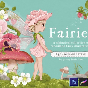 Cute Woodland Watercolor Fairy Clipart, Fantasy Graphics, Crafts Decor, Transparent Background, PNG, Instant Download
